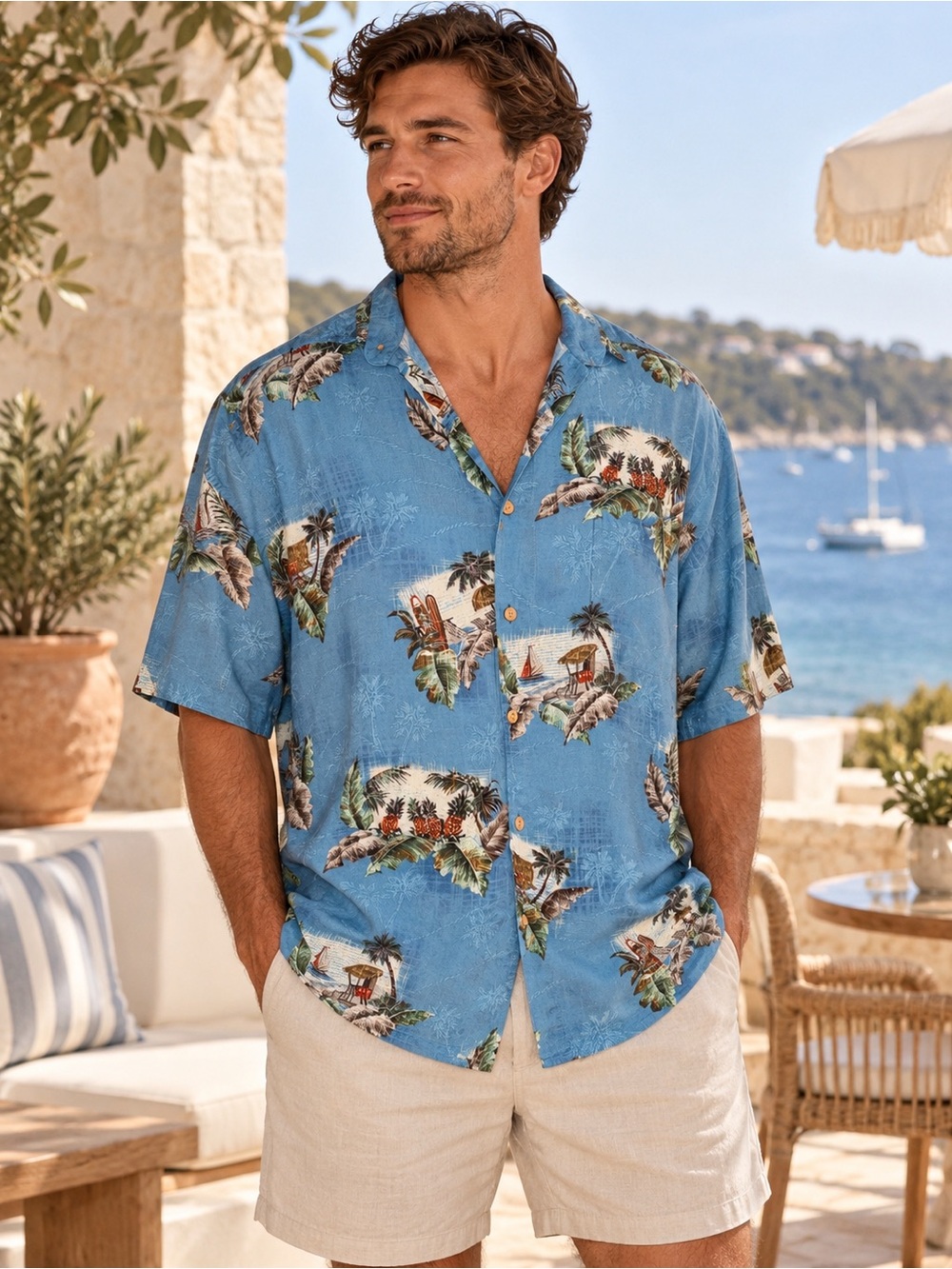 Vintage Paradise Collection Blue Tropical Hawaiian Shirt Size L – Resortwear